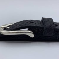 smalle zwarte damesriem met slangen print