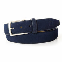 blauwe 35mm brede suede lederen riem 