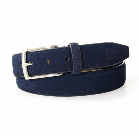 blauwe 35mm brede suede lederen riem 