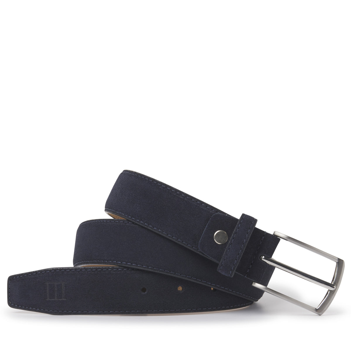 blauwe 35mm brede suede lederen riem 