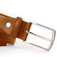 Heren riem cognac rond gestikt 