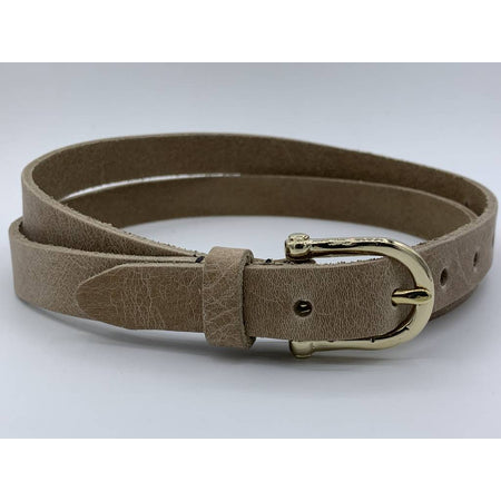 Taupe smalle damesriem met gouden gesp