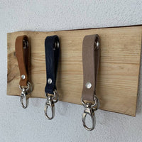 Sleutelplankjes van hout inclusief 3 moderne sleutelhangers van echt leer
