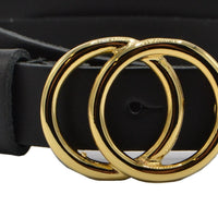2.5cm brede zwarte riem met goud kleurige gesp.