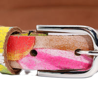 2cm brede kleurrijke riem met zilveren subtiele  gesp.  