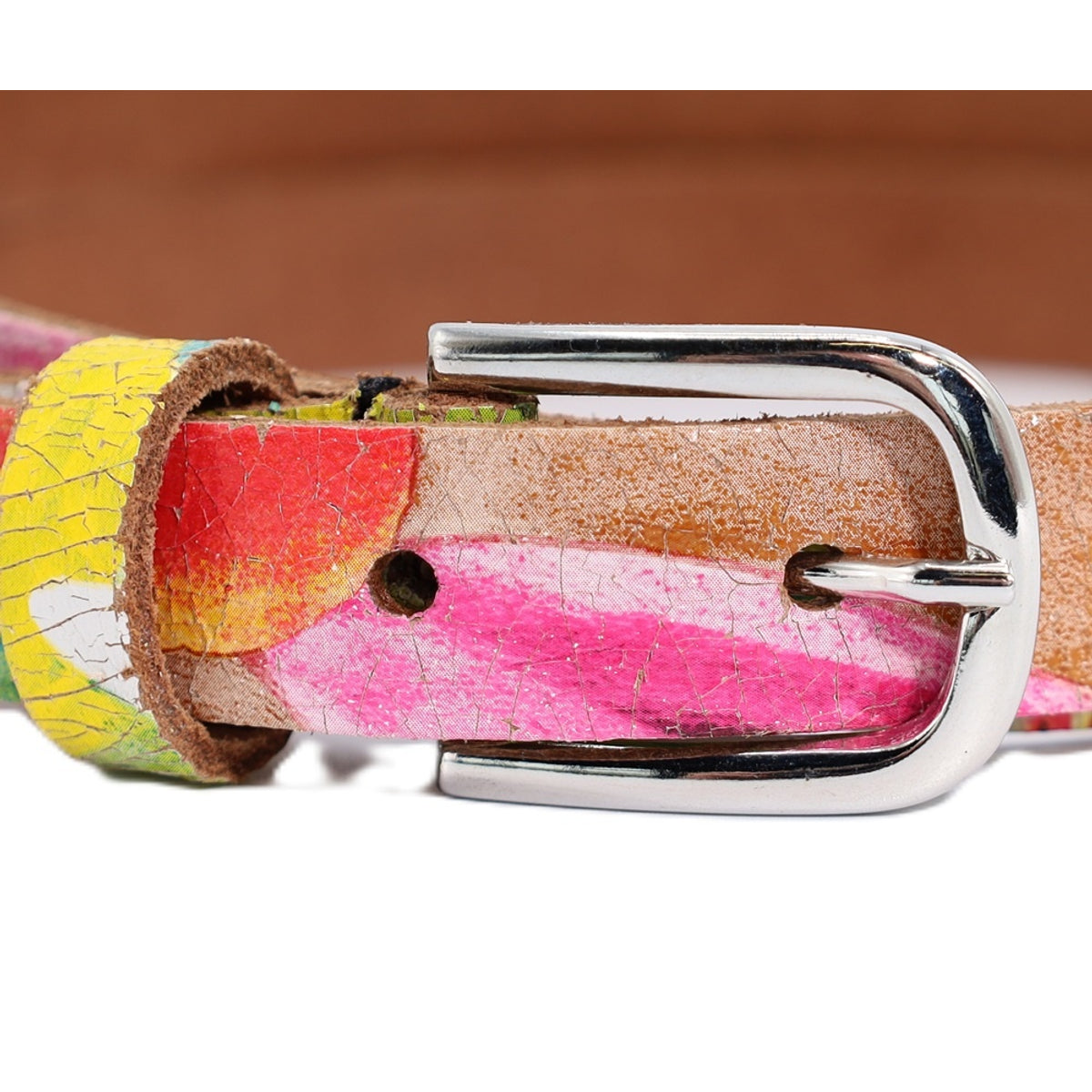 2cm brede kleurrijke riem met zilveren subtiele  gesp.  