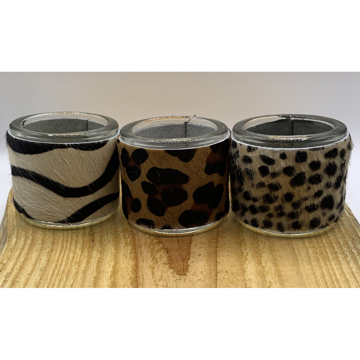 Set van 3 waxinelichthouders met dierenprint