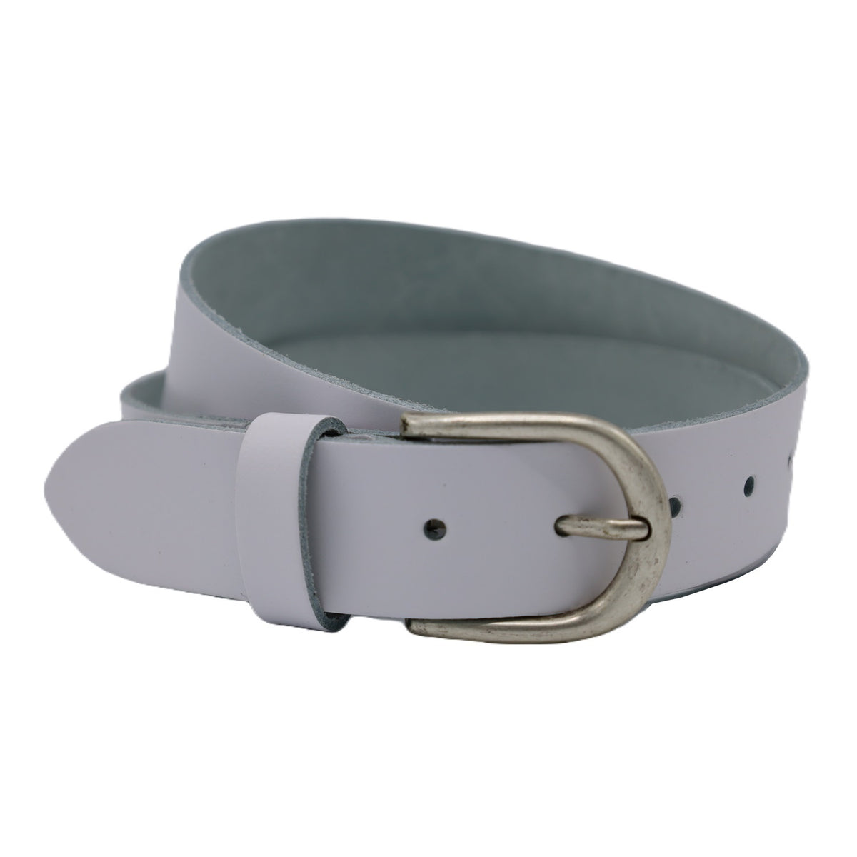 Nette witte 3,5 cm brede damesriem met ronde zilvere gesp 