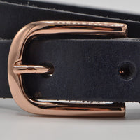 Blauwe 20mm brede riem met rose gouden gesp. 