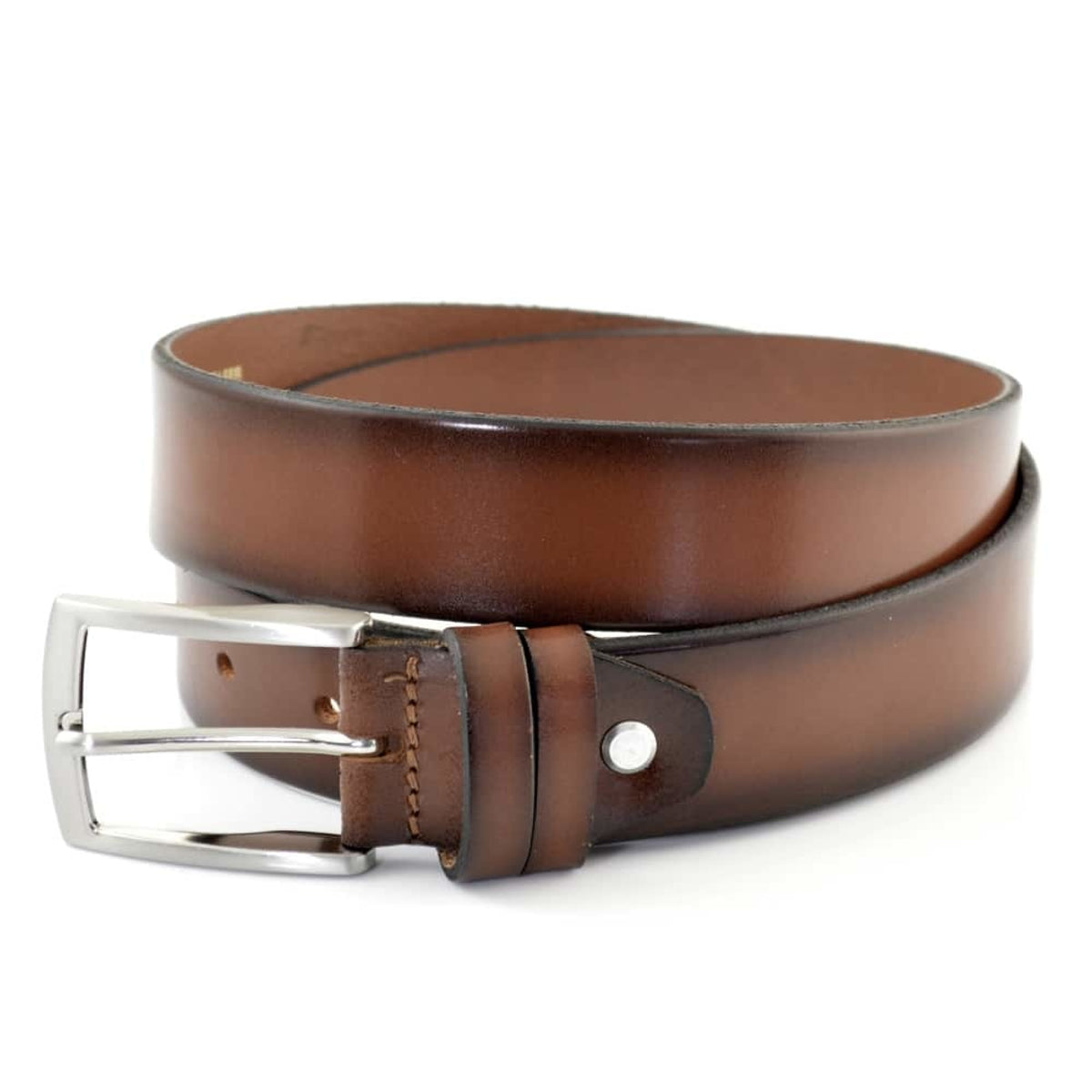 Cognac 3,5cm brede riem van  plantaardig gelooid leer.