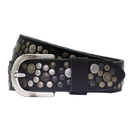 Zwarte S Oliver riem vol met verschillende studs.