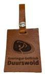 Kofferlabel cognac leer.