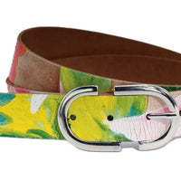 Kleurrijke riem, 30mm breed en zilveren subtiele  gesp. 