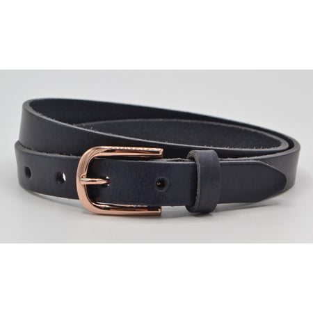 Blauwe 20mm brede riem met rose gouden gesp. 