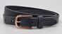 Blauwe 20mm brede riem met rose gouden gesp.