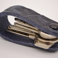 Blauwe  croco echt lederen sleutelhanger