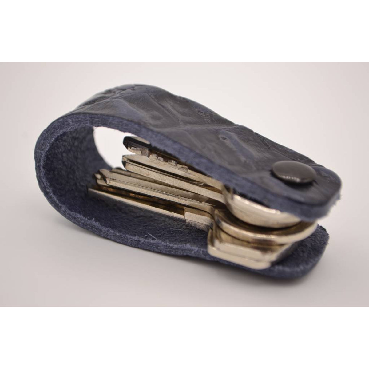 Blauwe  croco echt lederen sleutelhanger