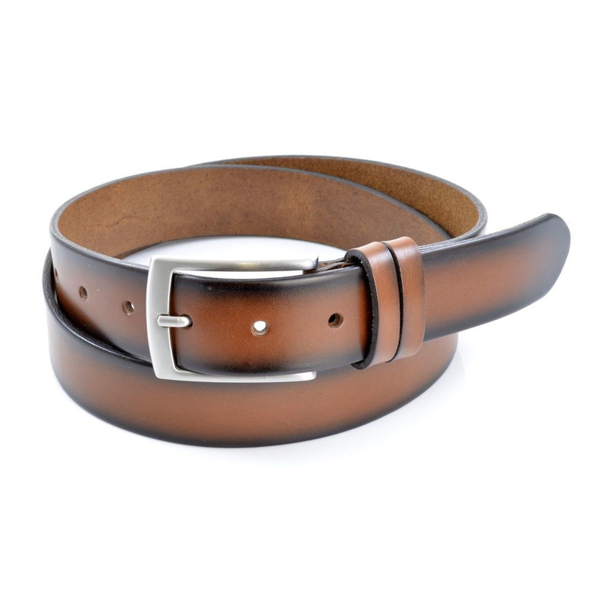 Cognac 3,5cm brede riem van  plantaardig gelooid leer.