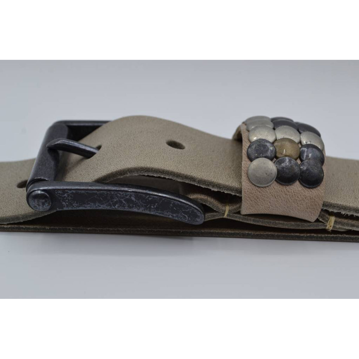 4,5cm taupe studriem van Italiaans volnerf leer