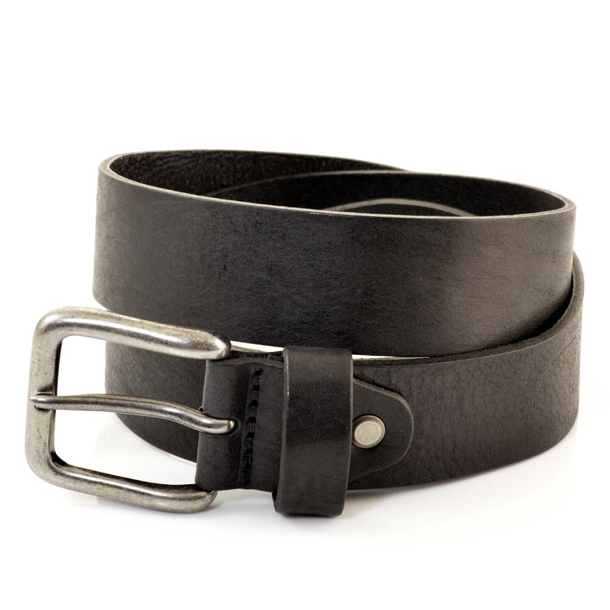 Zwarte 3,5 cm brede riem met grove structuur.