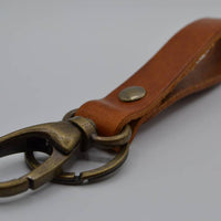 Sleutelhanger brons met cognac Leer