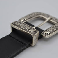 3cm zwarte western stud riem met oud zilveren gesp