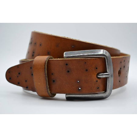 35mm cognac kinder riem met gebrande gaatjes 