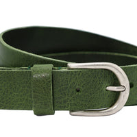 Nette groene 3,5 cm brede damesriem met ronde zilvere gesp  