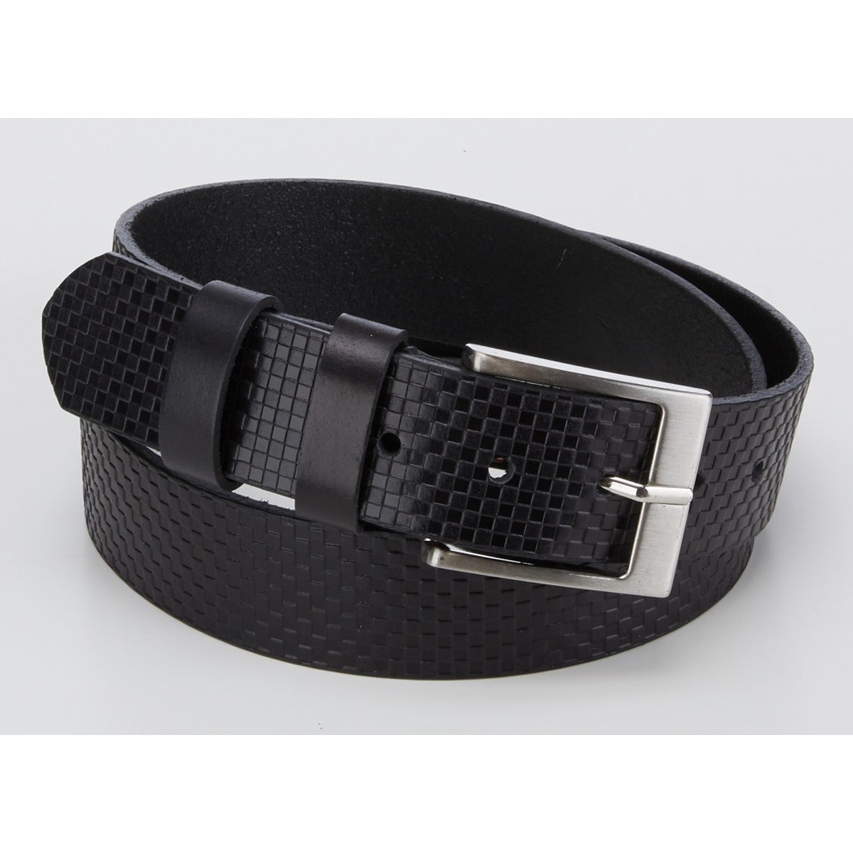 Stoere zwarte riem met gave print.