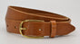 Cognac 3cm brede riem met gouden gesp.