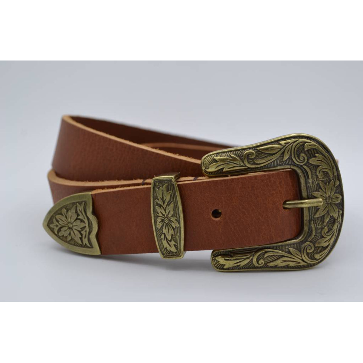 3cm Cognac western riem met bronzen gesp