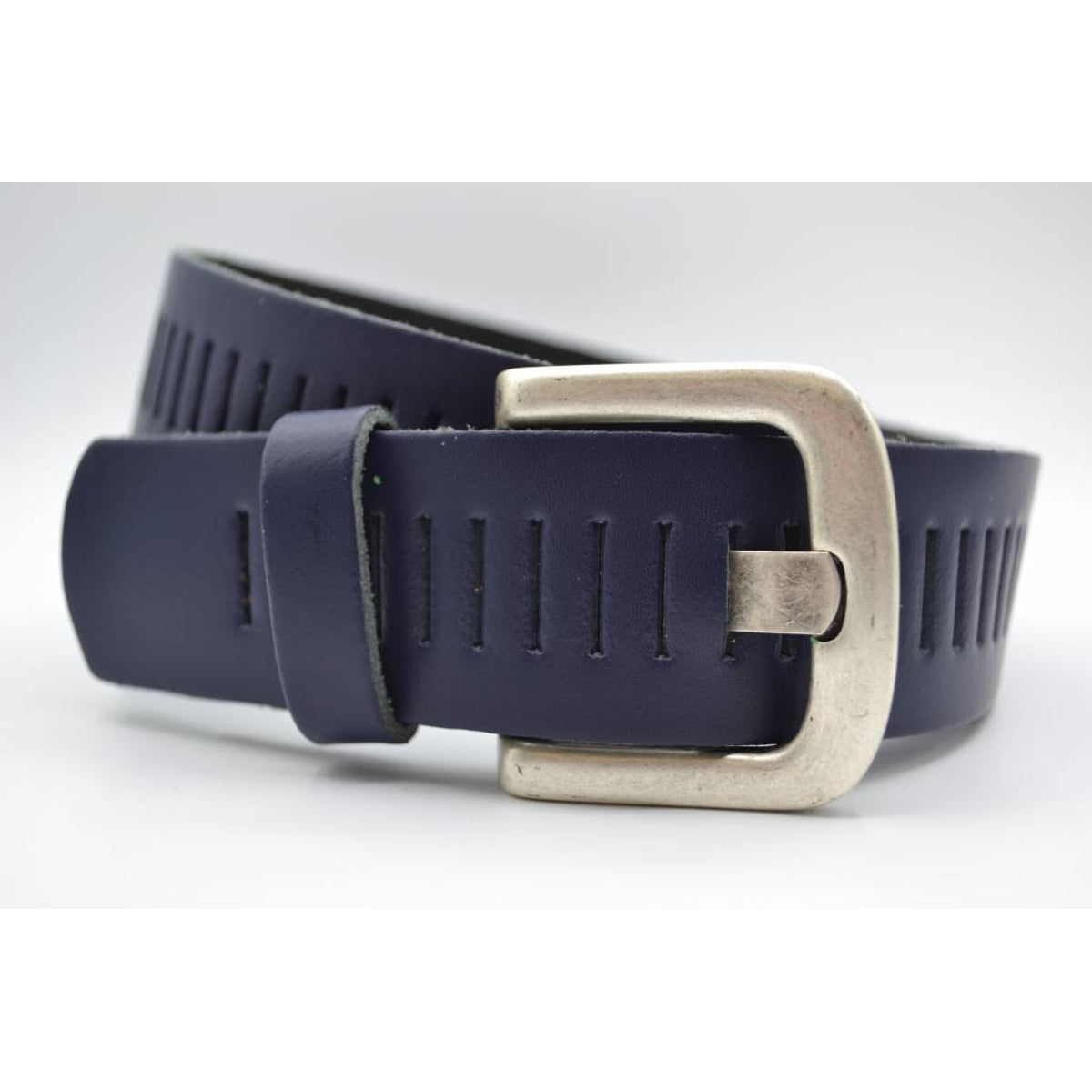 split lederen 40mm donker blauwe casual perforatie riem