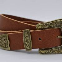 3cm Cognac western riem met bronzen gesp