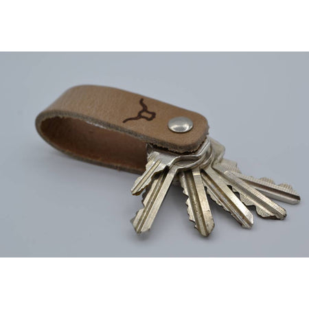 taupe echt lederen sleutelhanger met logo