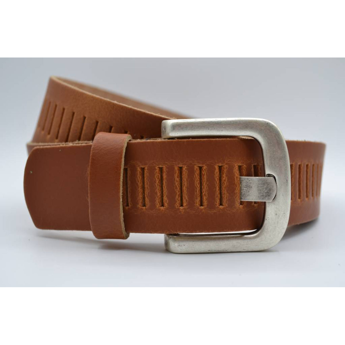 split lederen 40mm cognac casual perforatie riem 