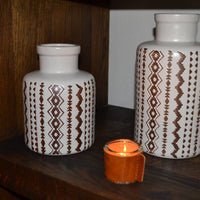 Kaarsenhouder voor theelicht. Glas en blauw leer 