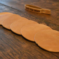 Set van 6 echt lederen taupe onderzetters