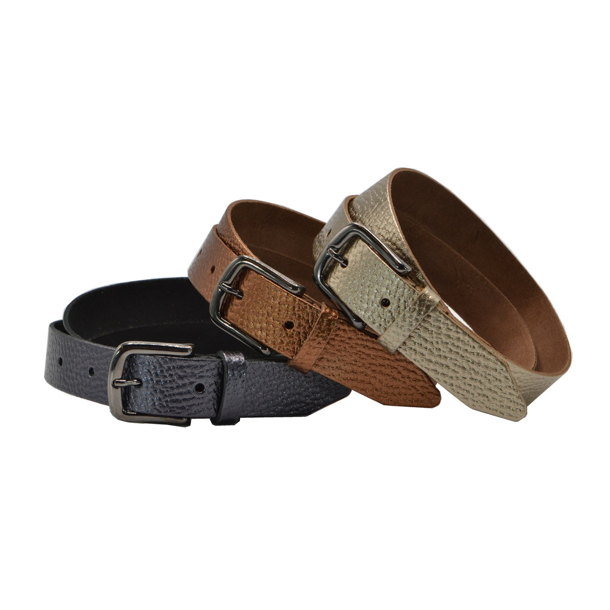 Zwart metallic 3cm brede riem met metallic zwarte gesp.  