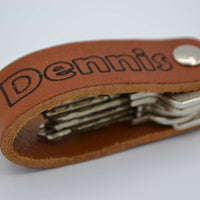 Cognac echt lederen sleutelhanger met eigen naam of logo