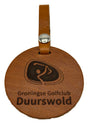 Kofferlabel rond cognac leer