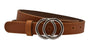 2.5cm brede cognac riem met zilver kleurige gesp.