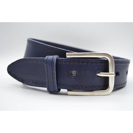 4cm blauwe gestikt italiaans volnerf lederen riem 