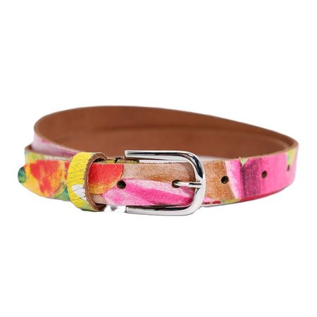 2cm brede kleurrijke riem met zilveren subtiele  gesp.  