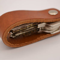 Cognac echt lederen sleutelhanger
