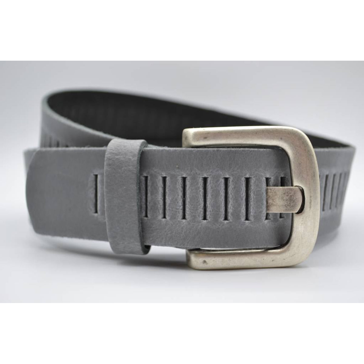 split lederen 40mm licht grijze casual perforatie riem