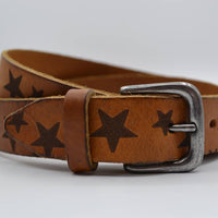 3cm cognac kinder riem met sterprint