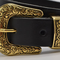 Zwarte western riem met gouden gesp 