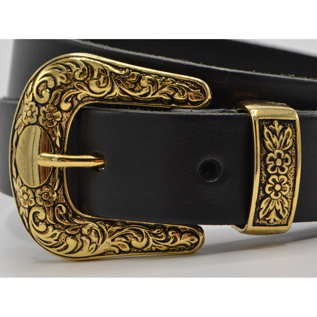 Zwarte western riem met gouden gesp 