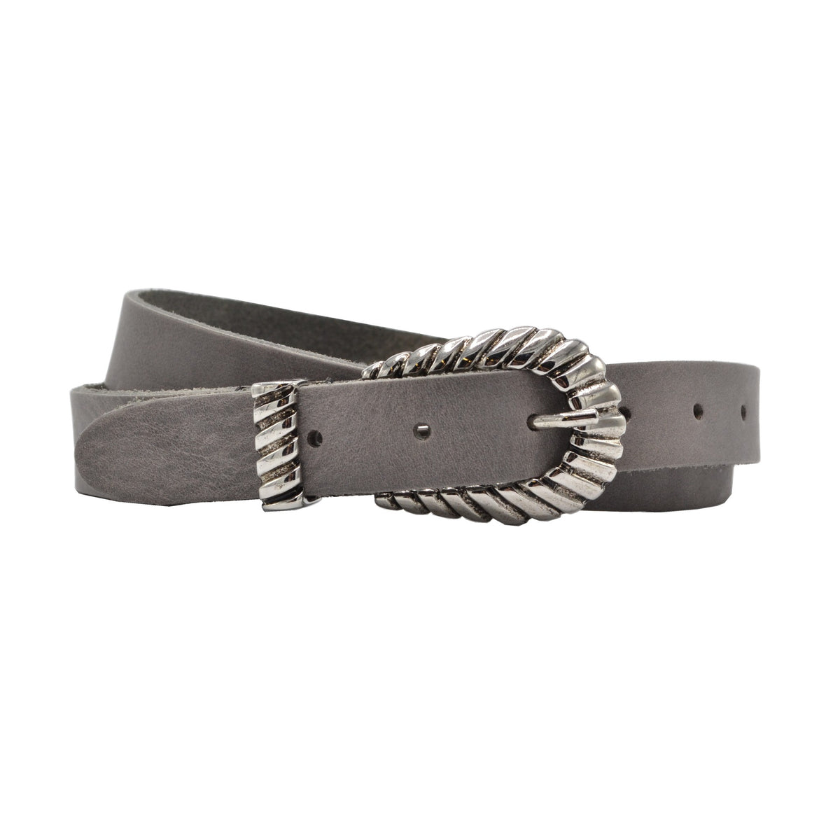 trendy smalle grijze riem met uitgewerkte gesp. 