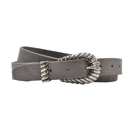trendy smalle grijze riem met uitgewerkte gesp. 